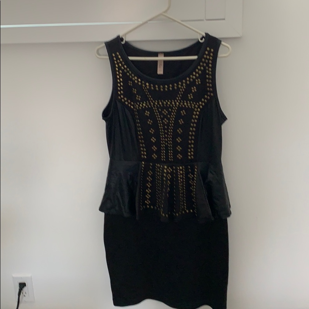 Black peplum leather styled mini dress